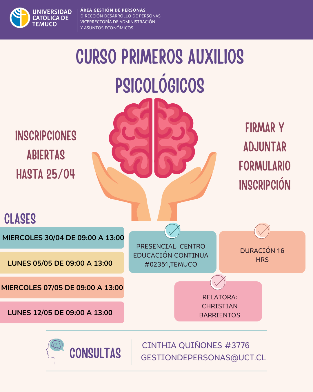 Curso Primeros Auxilios Psicológicos – DDPER UCT