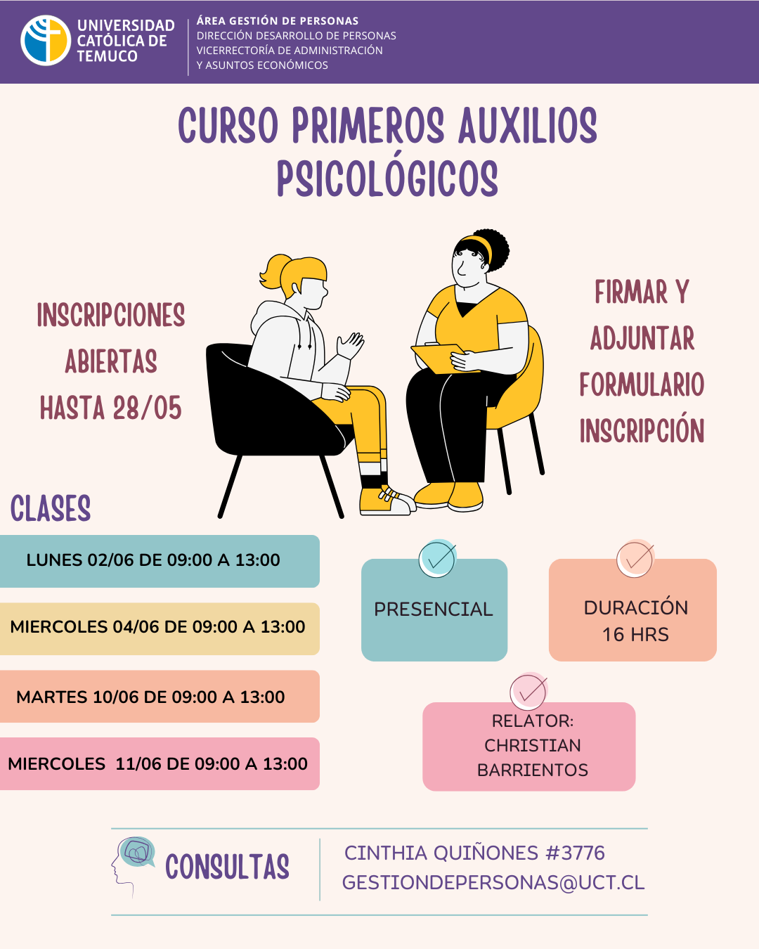 Curso Primeros Auxilios Psicológicos – DDPER UCT