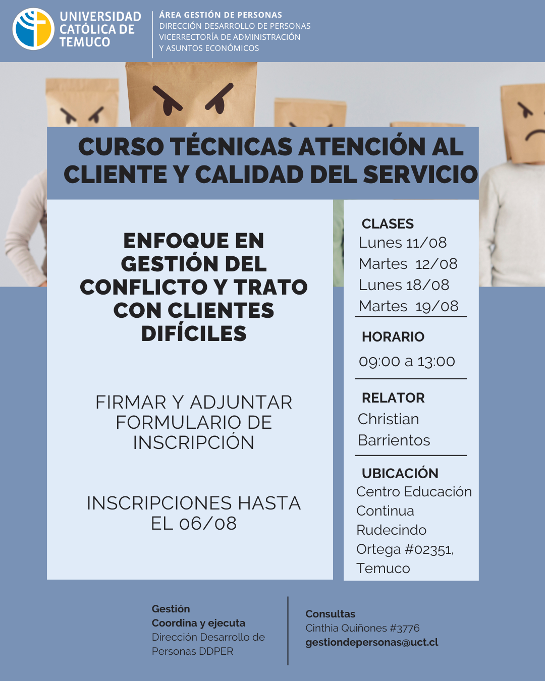 Curso Técnicas Atención al Cliente y Calidad del Servicio – DDPER UCT